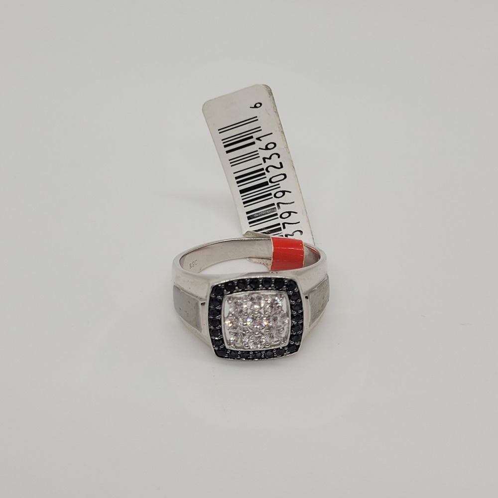RSC Mens Silver Tone Square Cluster Ring Black and White Stones Size 11